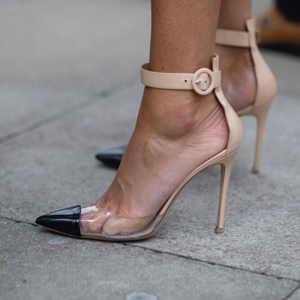 Gianvito Rossi Cap-Toe PVC Plexi Ankle-Wrap Stiletto Pump Heels 38.5
